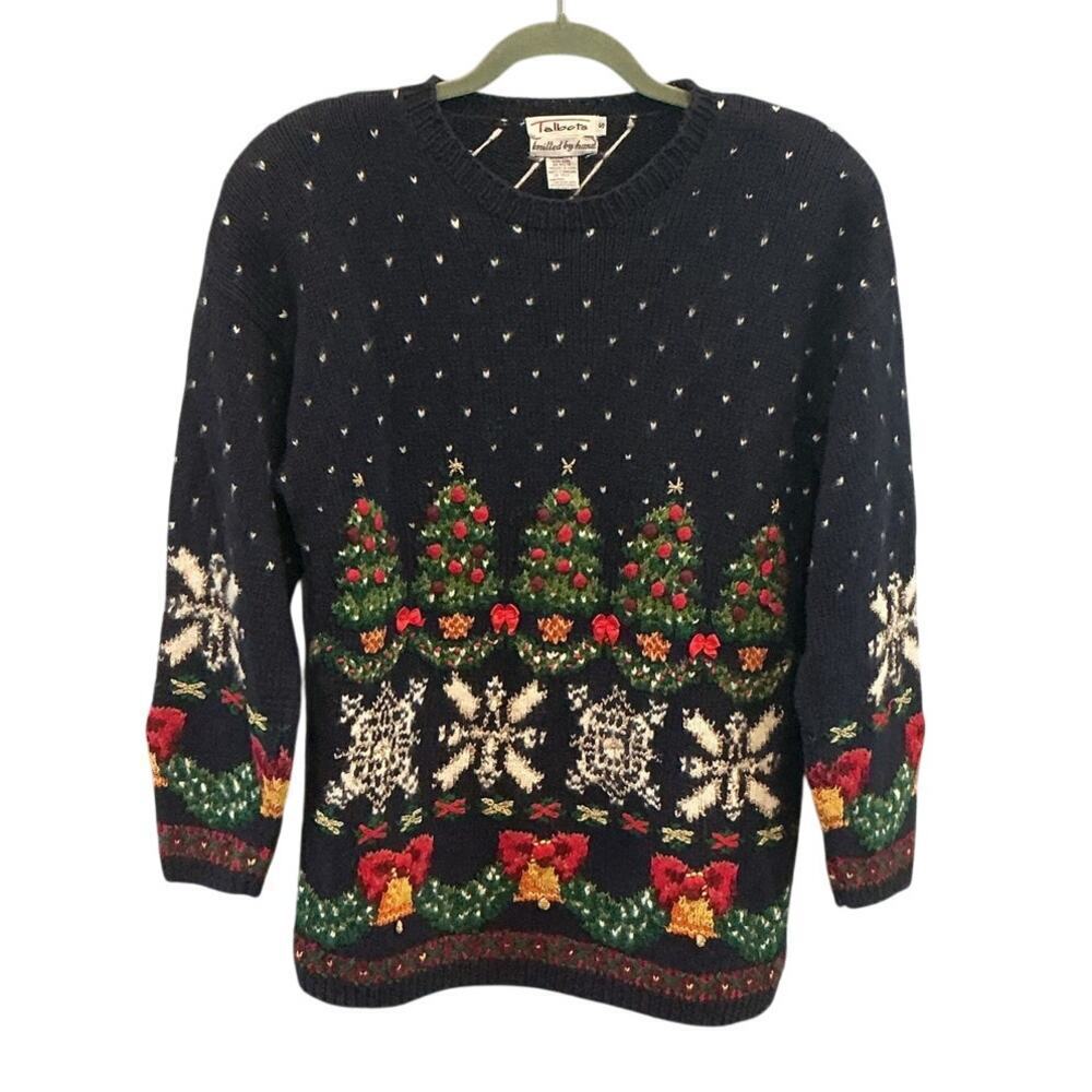 Vintage Talbots Womens Embroidered Christmas Sweater Size Small Holiday‎ Tree